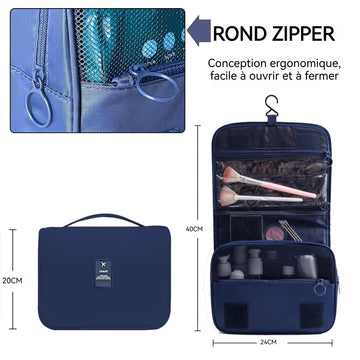 trousse de toilette 160g Imperméable Compartimenté Accrochable Portable Imperméable Respirant Grande Capacité sac à cosmétiques